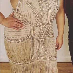 ASOS DESIGN embellished high neck maxi dress with fringe hem